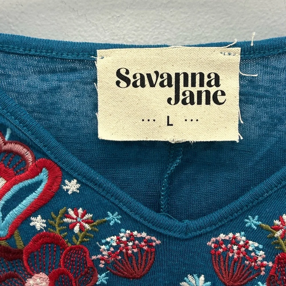 Savanna Jane Embroidered Blouse Blue Size Large - Picture 2 of 2